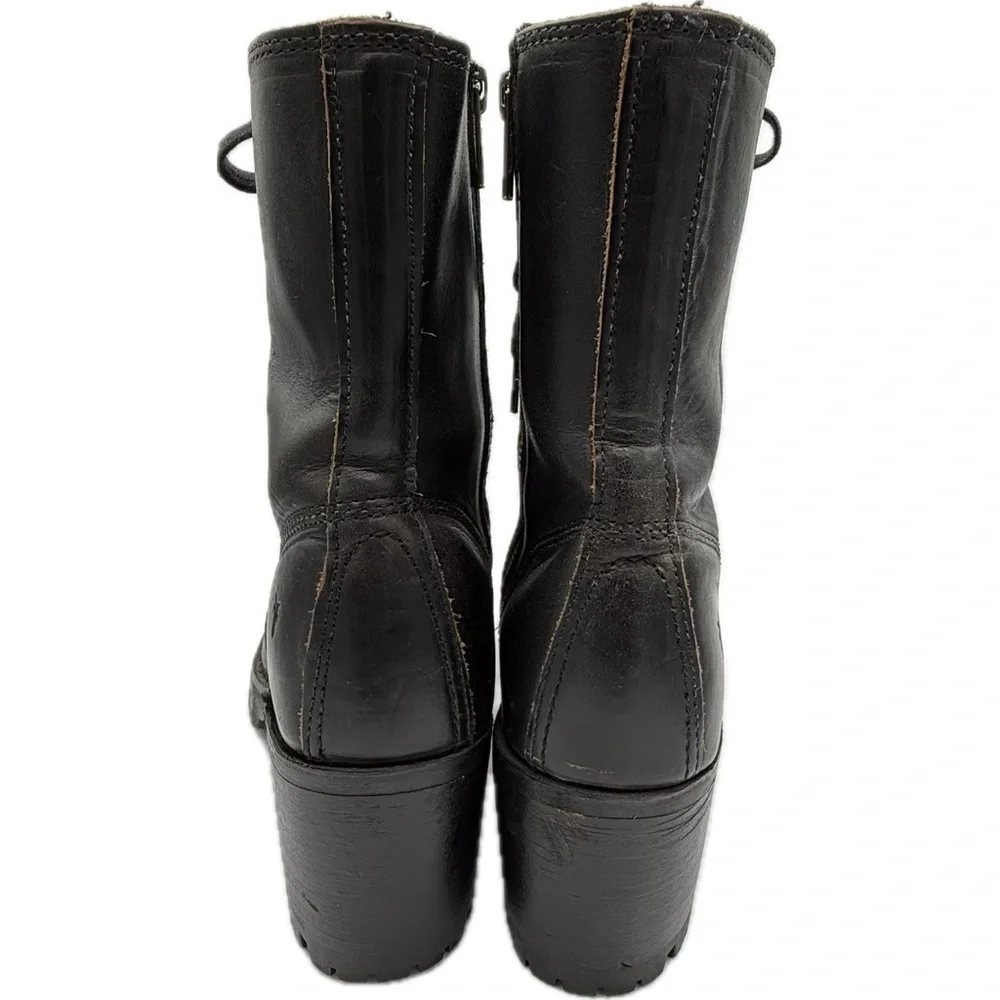 FRYE Black Leather Lace-Up Moto Boots Sabrina Sz 8 - Picture 8 of 12
